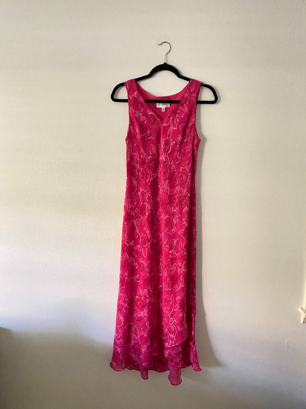 Vintage Y2K Pink Floral Bias Cut Asymmetrical Maxi Dress Boho Fairy Size 8